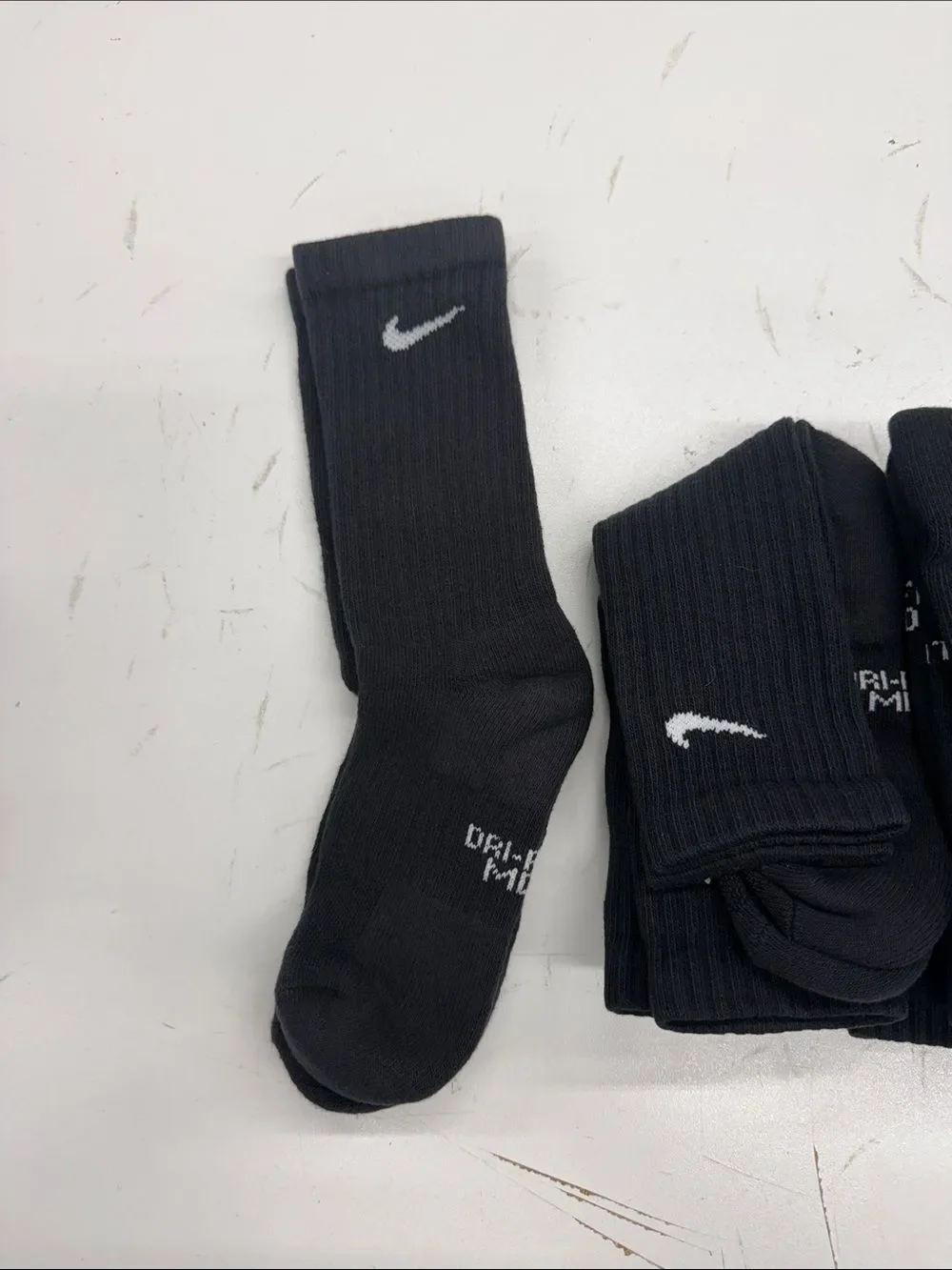 Nike Black Crew Dri Fit Socks with White Swoosh (9-Pack)